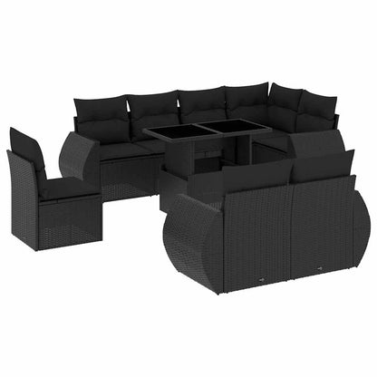 Set Divani da Giardino 9 pz con Cuscini Nero in Polyrattan | homemem39