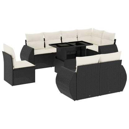 Set Divani da Giardino 9 pz con Cuscini Nero in Polyrattan - homemem39