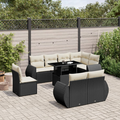 Set Divani da Giardino 9 pz con Cuscini Nero in Polyrattan - homemem39