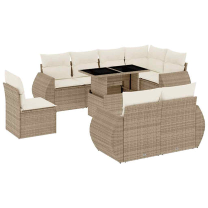 Set Divano da Giardino 9 pz con Cuscini Beige in Polyrattan - homemem39