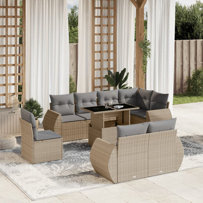 Set Divano da Giardino 9 pz con Cuscini Beige in Polyrattan | homemem39