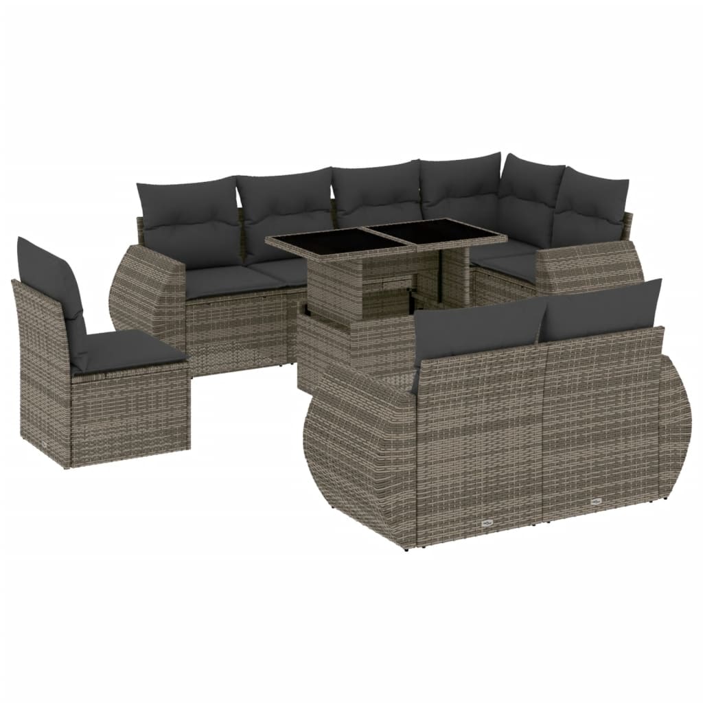 Set Divano da Giardino 9 pz con Cuscini Grigio in Polyrattan | homemem39