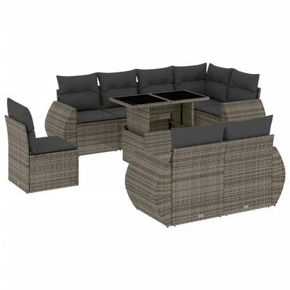Set Divano da Giardino 9 pz con Cuscini Grigio in Polyrattan - homemem39