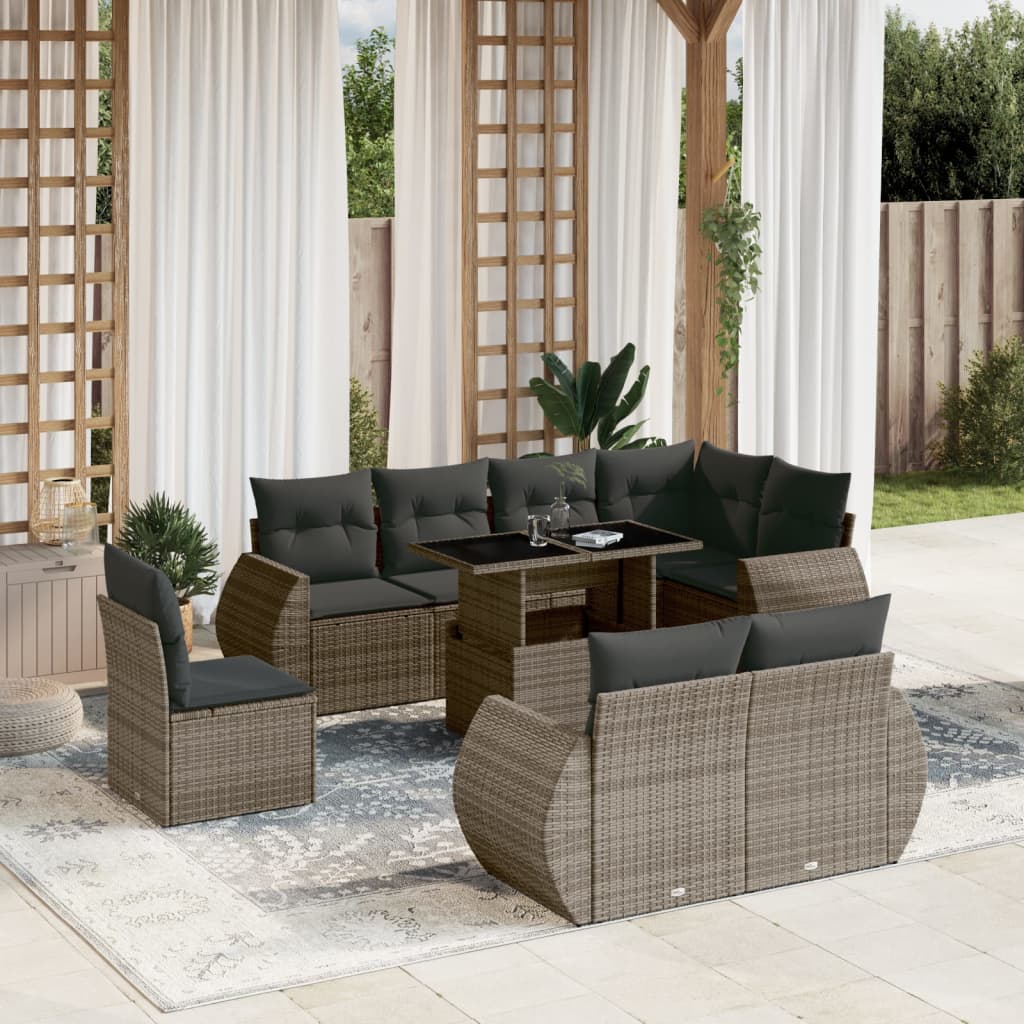 Set Divano da Giardino 9 pz con Cuscini Grigio in Polyrattan - homemem39