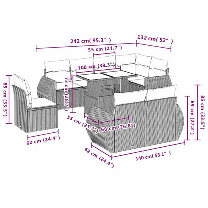 Set Divani da Giardino 9 pz con Cuscini Grigio in Polyrattan | homemem39