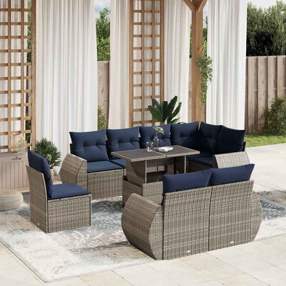 Set Divani da Giardino 9 pz con Cuscini Grigio in Polyrattan | homemem39