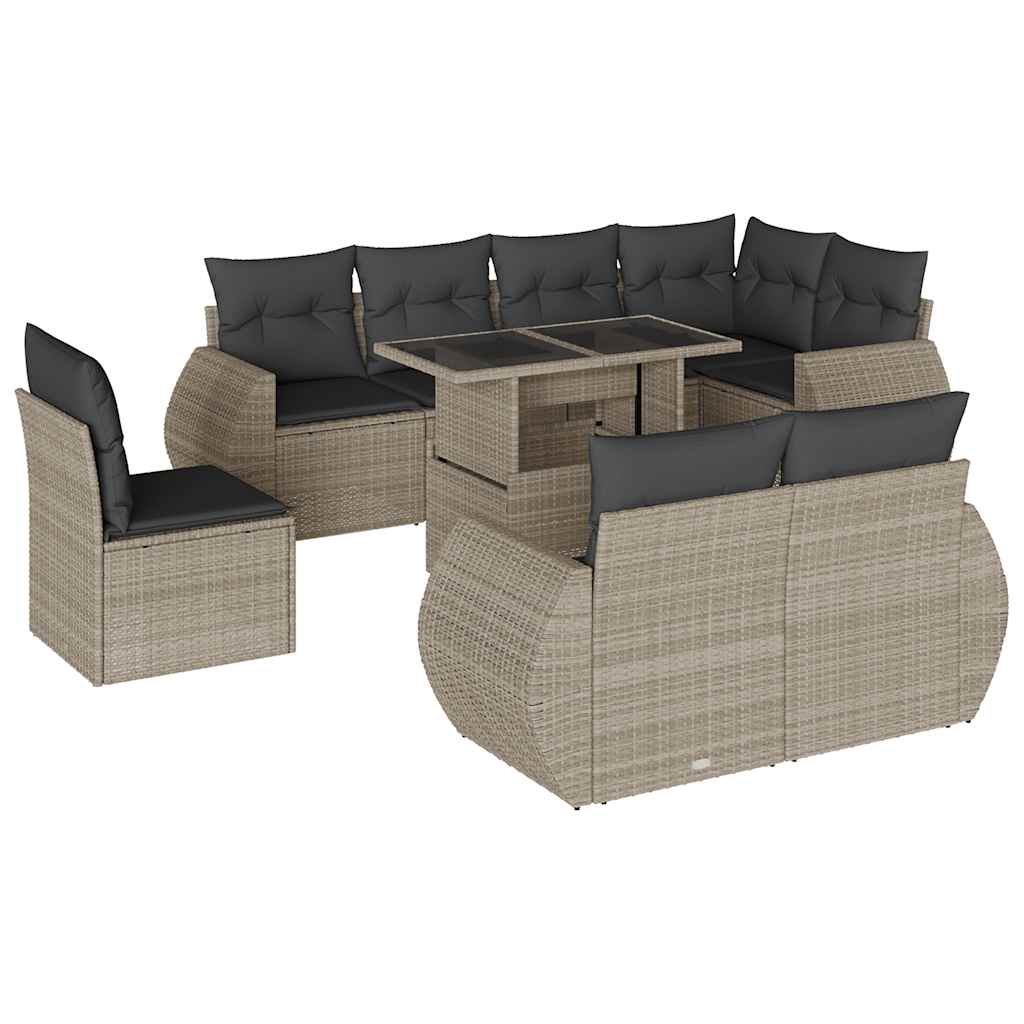 Set Divano da Giardino 9pz con Cuscini Grigio Chiaro Polyrattan - homemem39