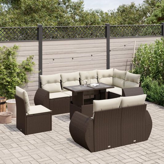 Set Divani da Giardino 9pz con Cuscini Marrone in Polyrattan - homemem39
