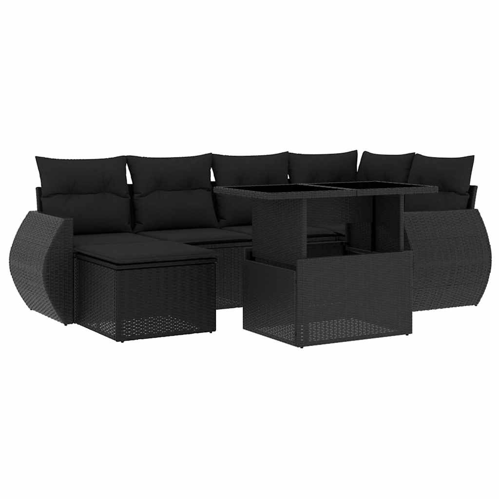 Set Divani da Giardino con Cuscini 7pz Nero Polyrattan - homemem39