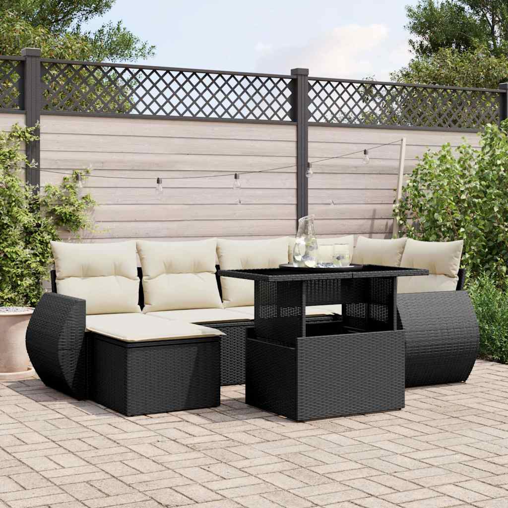 Set Divani da Giardino con Cuscini 7pz Nero Polyrattan - homemem39