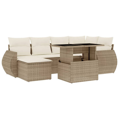 Set Divani da Giardino 7 pz con Cuscini Beige in Polyrattan - homemem39
