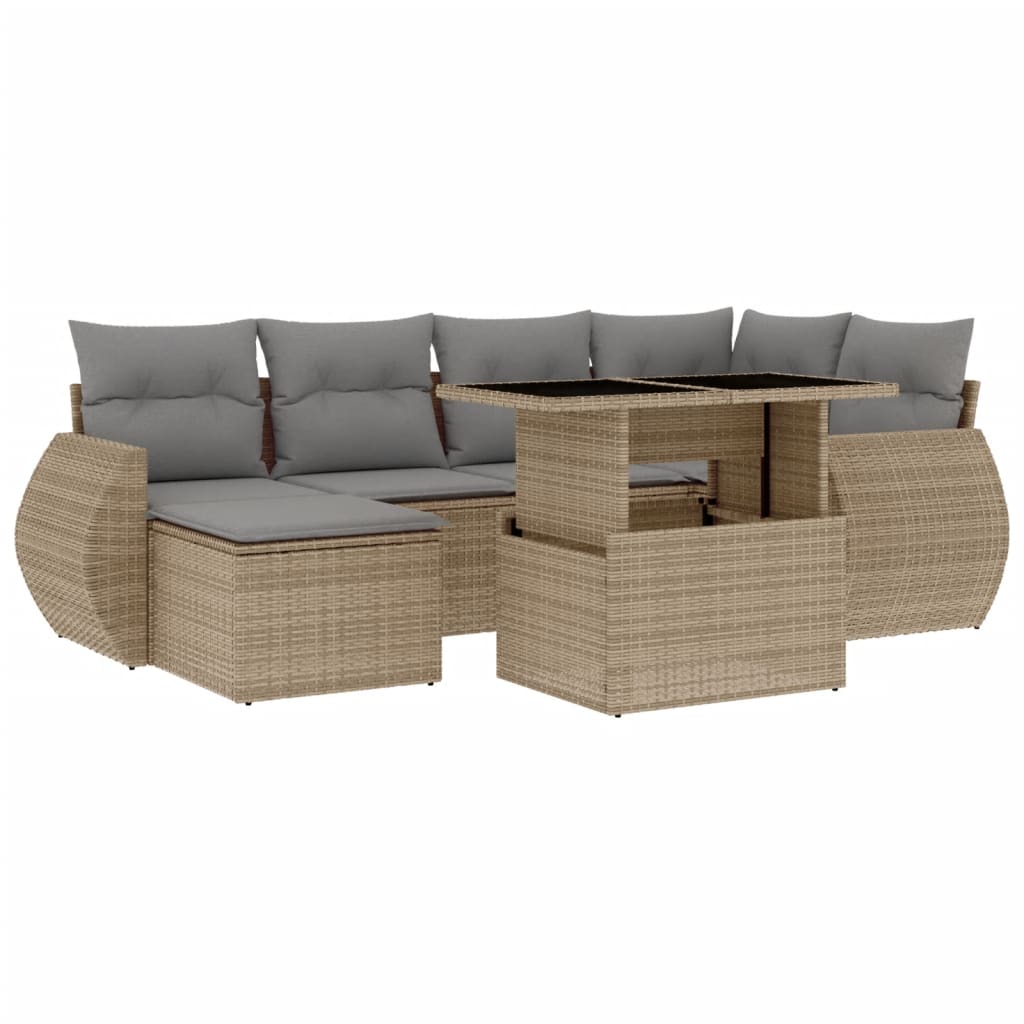 Set Divani da Giardino 7 pz con Cuscini Beige in Polyrattan - homemem39