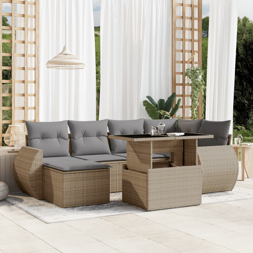 Set Divani da Giardino 7 pz con Cuscini Beige in Polyrattan - homemem39
