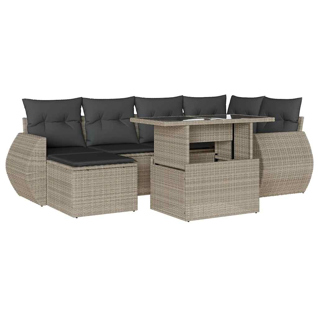 Set Divani da Giardino 7pz con Cuscini Grigio Chiaro Polyrattan - homemem39