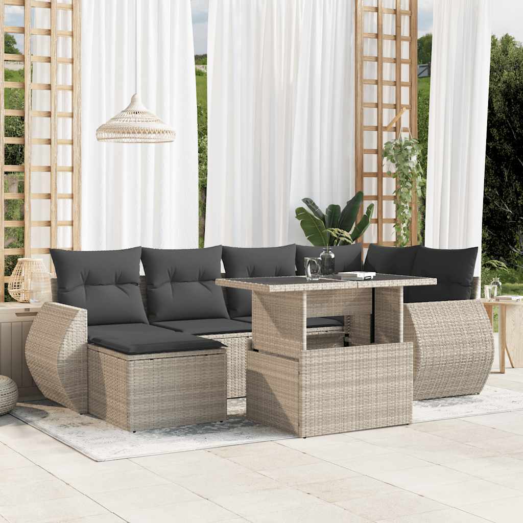 Set Divani da Giardino 7pz con Cuscini Grigio Chiaro Polyrattan | homemem39