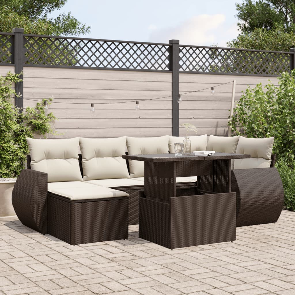 Set Divani da Giardino 7 pz con Cuscini Marrone in Polyrattan - homemem39