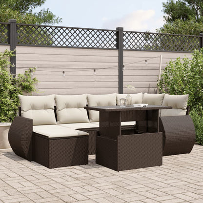 Set Divani da Giardino 7 pz con Cuscini Marrone in Polyrattan - homemem39