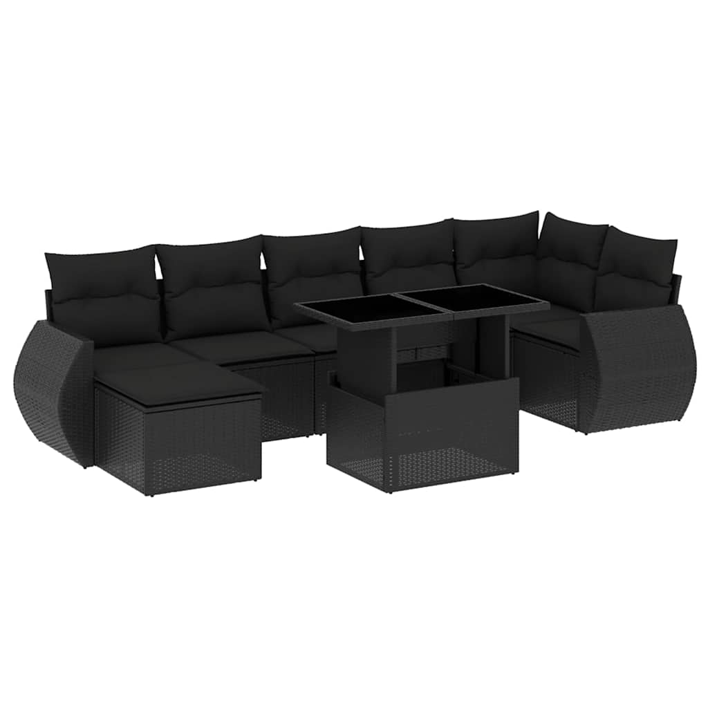 Set Divani da Giardino con Cuscini 8 pz Nero in Polyrattan | homemem39
