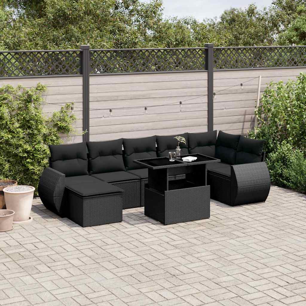 Set Divani da Giardino con Cuscini 8 pz Nero in Polyrattan | homemem39