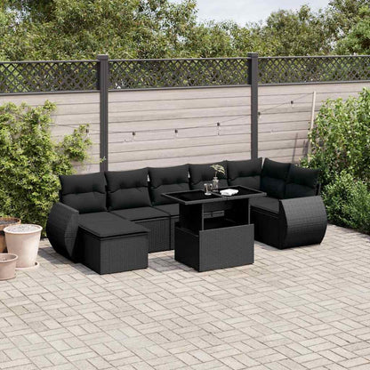 Set Divani da Giardino con Cuscini 8 pz Nero in Polyrattan | homemem39