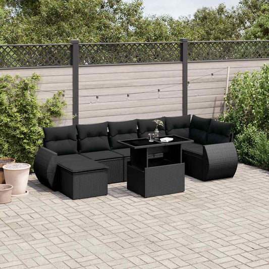 Set Divani da Giardino con Cuscini 8 pz Nero in Polyrattan - homemem39