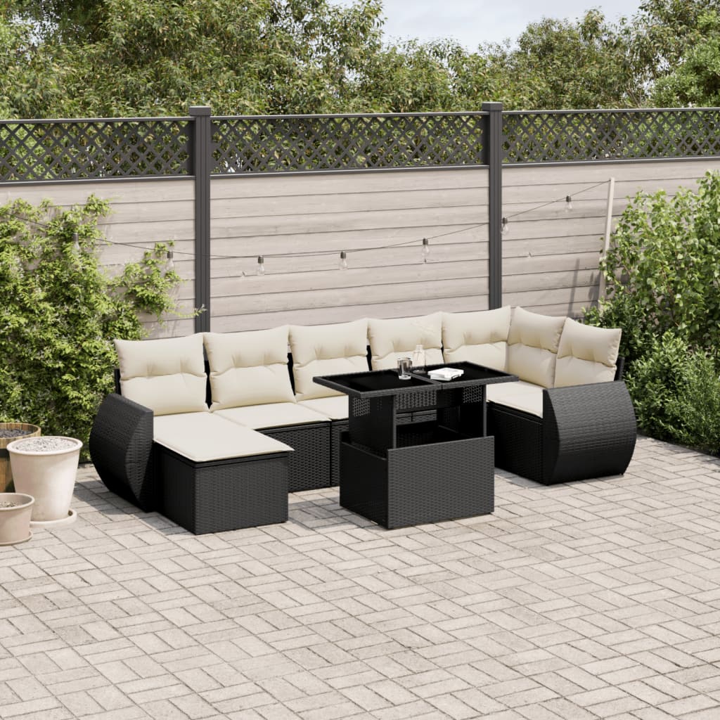 Set Divani da Giardino con Cuscini 8 pz Nero in Polyrattan - homemem39