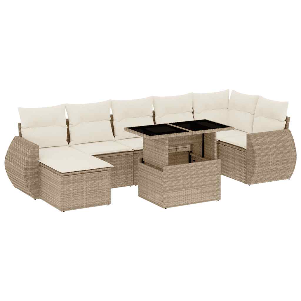 Set Divano da Giardino 8 pz con Cuscini Beige in Polyrattan - homemem39