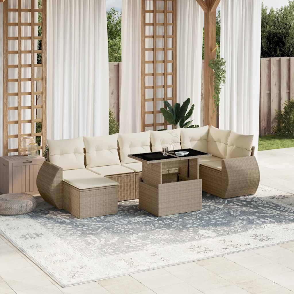 Set Divano da Giardino 8 pz con Cuscini Beige in Polyrattan - homemem39