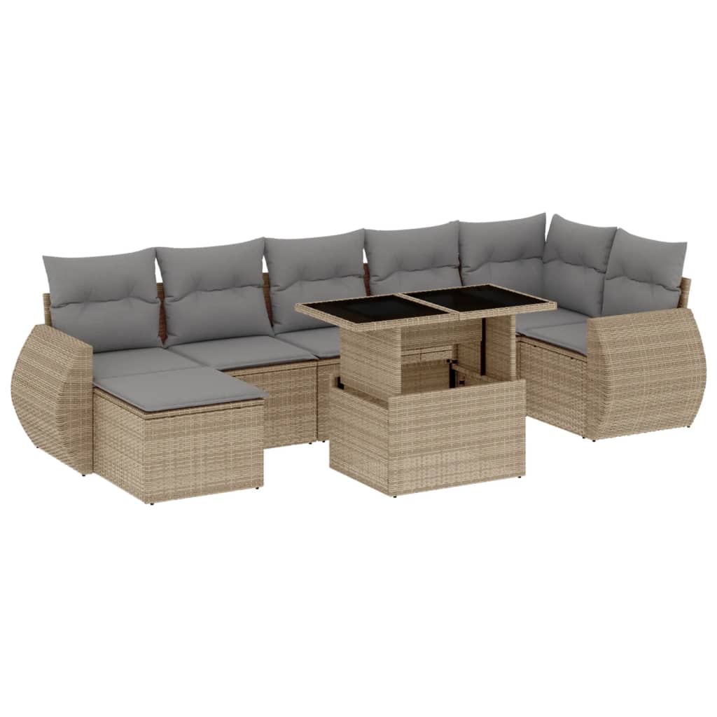 Set Divano da Giardino 8 pz con Cuscini Beige in Polyrattan - homemem39