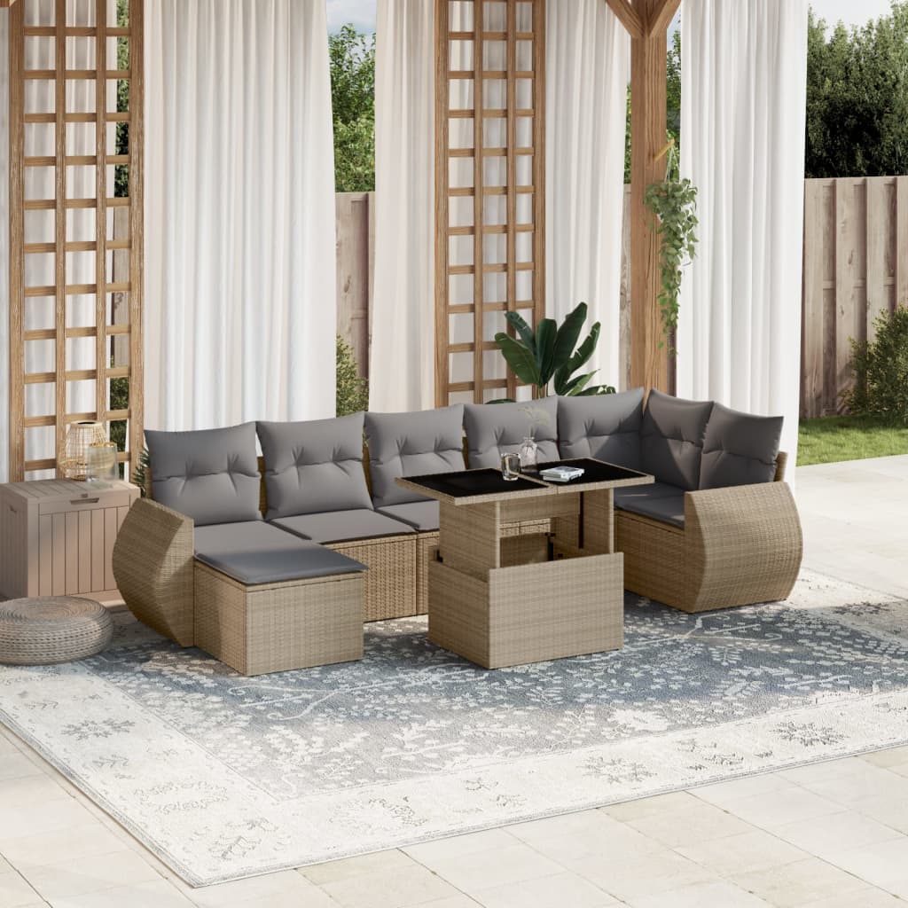 Set Divano da Giardino 8 pz con Cuscini Beige in Polyrattan | homemem39