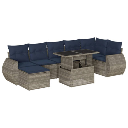 Set Divani da Giardino 8 pz con Cuscini Grigio in Polyrattan | homemem39