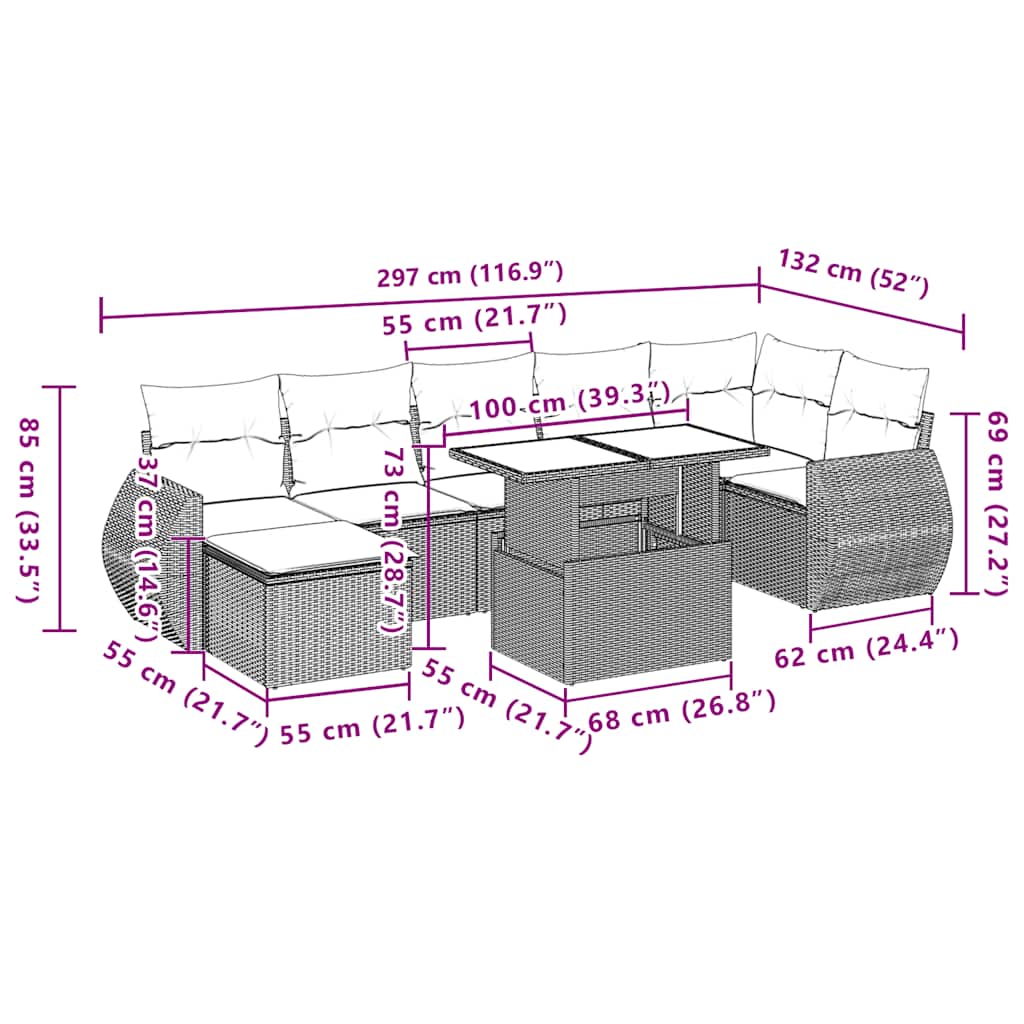 Set Divani da Giardino 8 pz con Cuscini Grigio in Polyrattan | homemem39