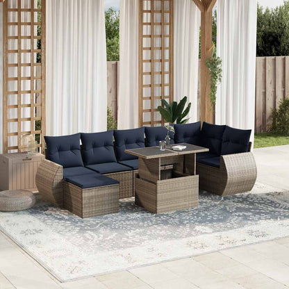 Set Divani da Giardino 8 pz con Cuscini Grigio in Polyrattan | homemem39