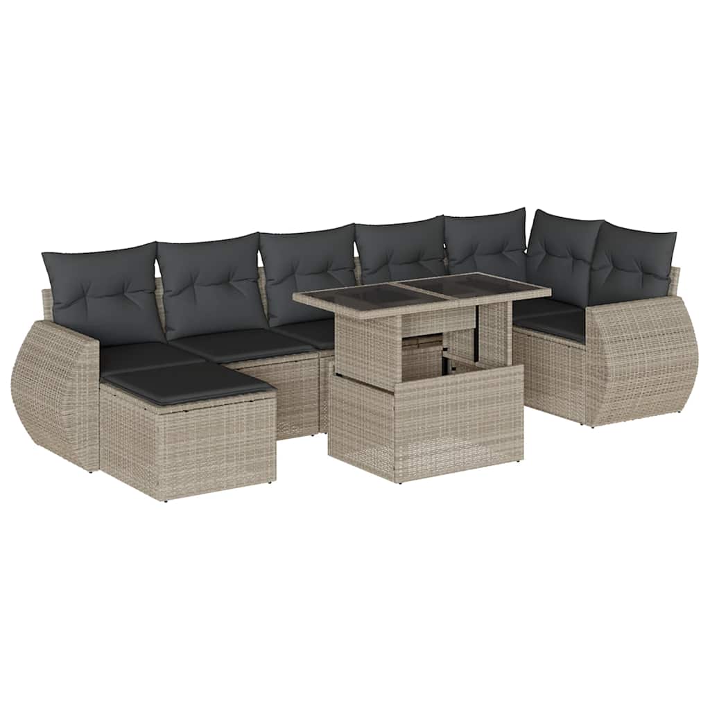 Set Divano da Giardino 8pz con Cuscini Grigio Chiaro Polyrattan | homemem39
