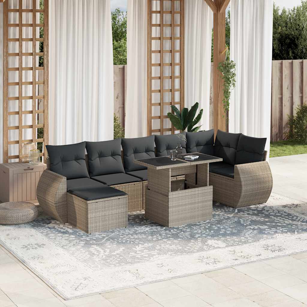 Set Divano da Giardino 8pz con Cuscini Grigio Chiaro Polyrattan | homemem39