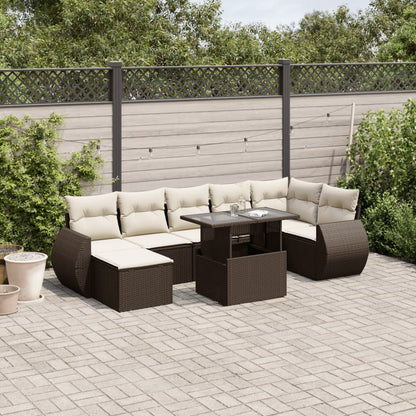 Set Divani da Giardino 8 pz con Cuscini Marrone in Polyrattan - homemem39