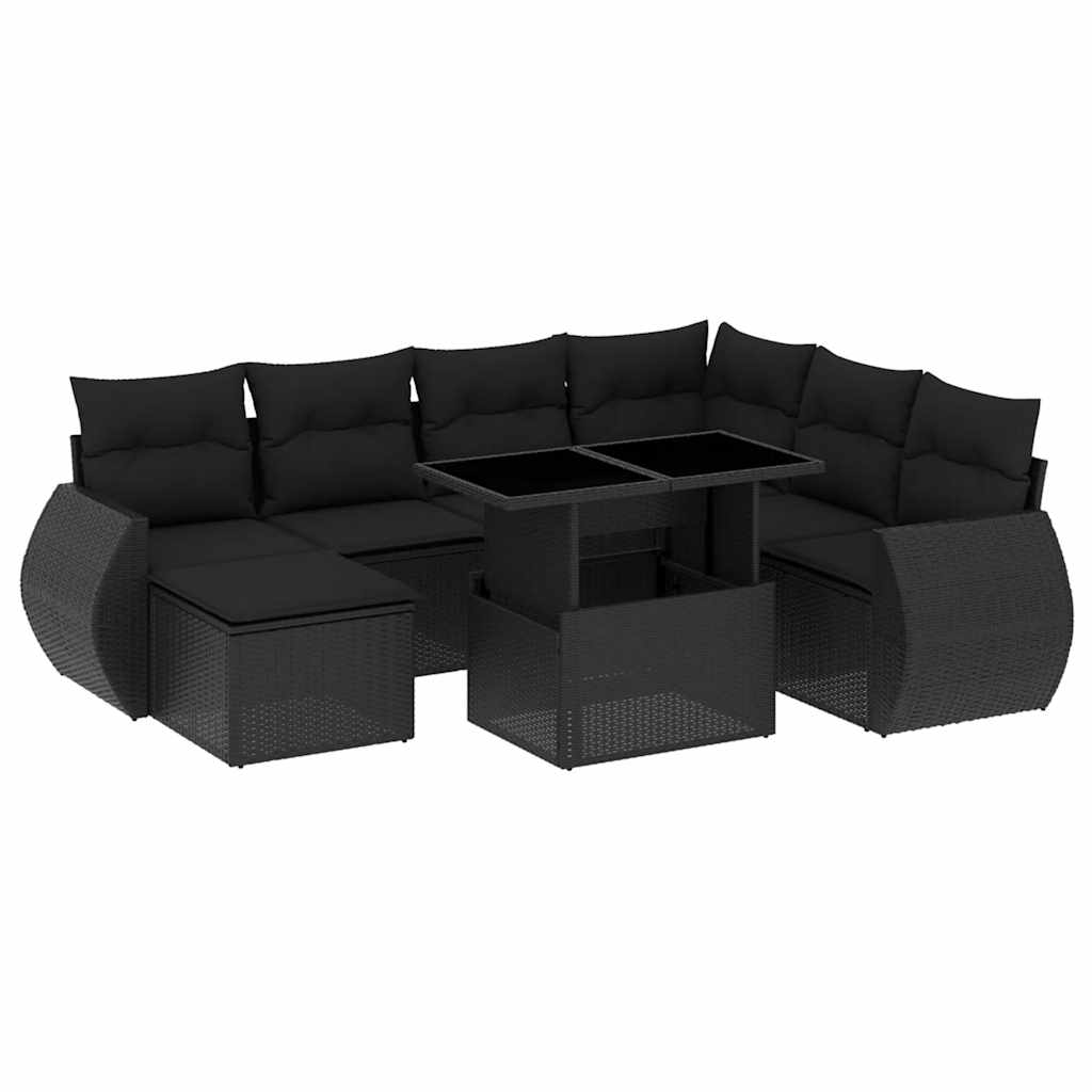 Set Divani da Giardino con Cuscini 8 pz Nero in Polyrattan | homemem39