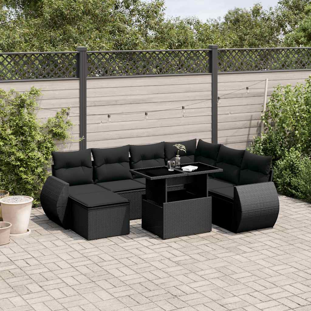 Set Divani da Giardino con Cuscini 8 pz Nero in Polyrattan | homemem39