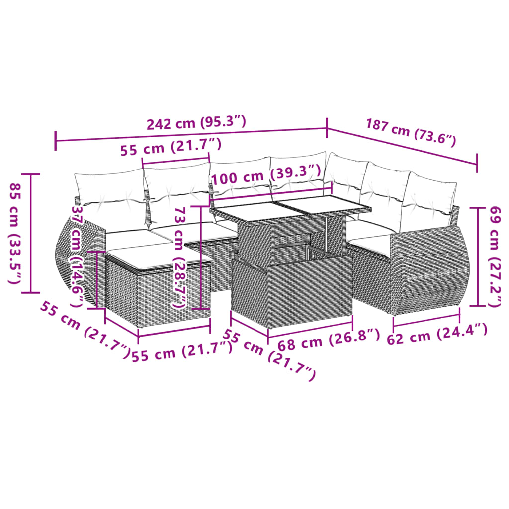 Set Divani da Giardino con Cuscini 8 pz Nero in Polyrattan | homemem39