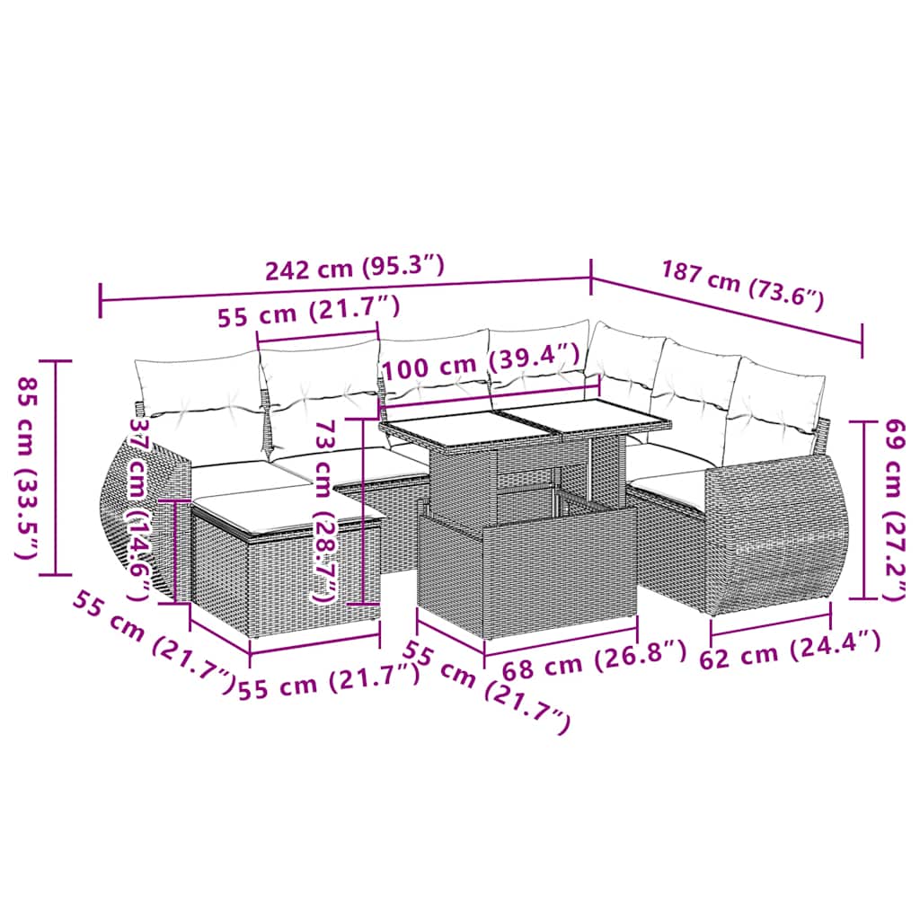 Set Divano da Giardino 8 pz con Cuscini Beige in Polyrattan - homemem39