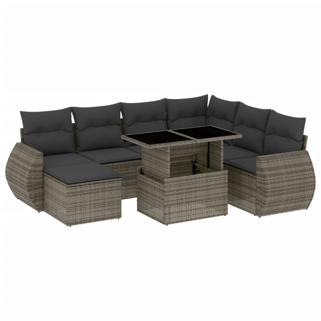 Set Divano da Giardino 8 pz con Cuscini Grigio in Polyrattan - homemem39
