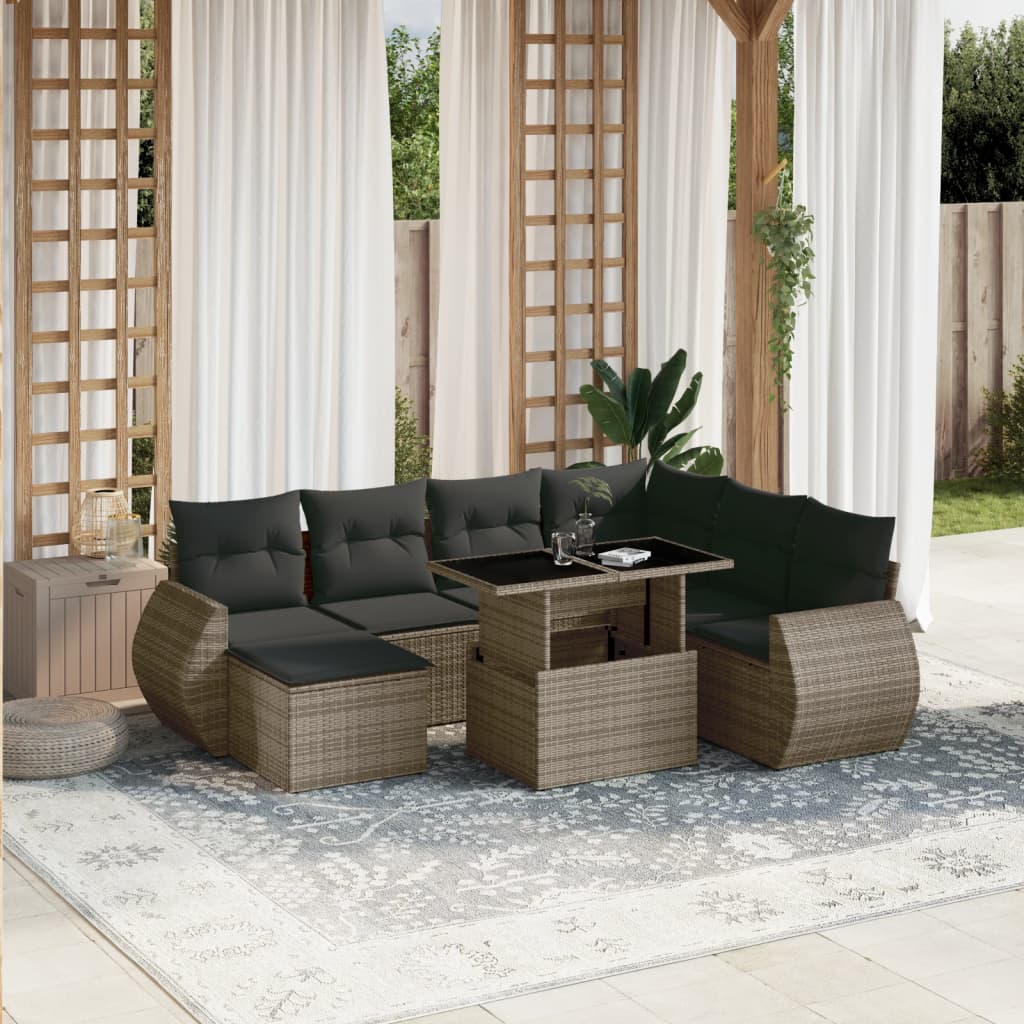 Set Divano da Giardino 8 pz con Cuscini Grigio in Polyrattan | homemem39