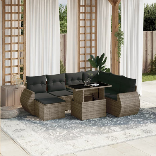 Set Divano da Giardino 8 pz con Cuscini Grigio in Polyrattan - homemem39