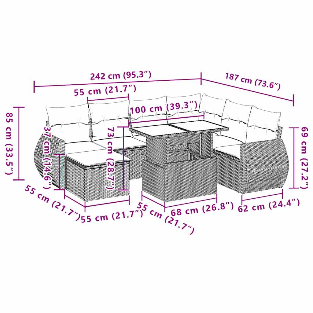 Set Divani da Giardino 8 pz con Cuscini Grigio in Polyrattan | homemem39