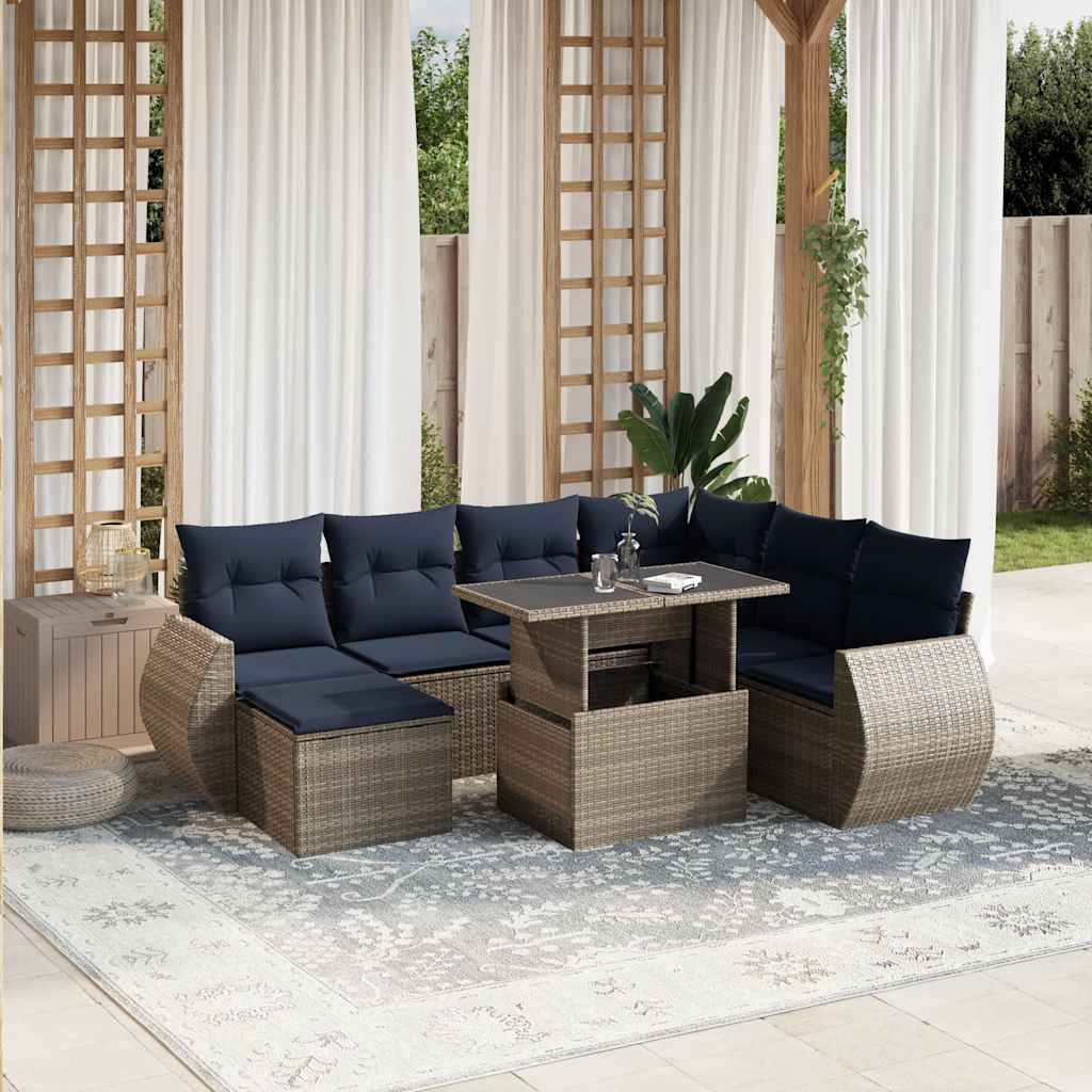 Set Divani da Giardino 8 pz con Cuscini Grigio in Polyrattan