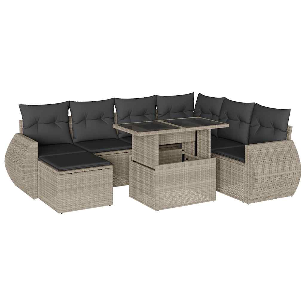 Set Divano da Giardino 8pz con Cuscini Grigio Chiaro Polyrattan | homemem39