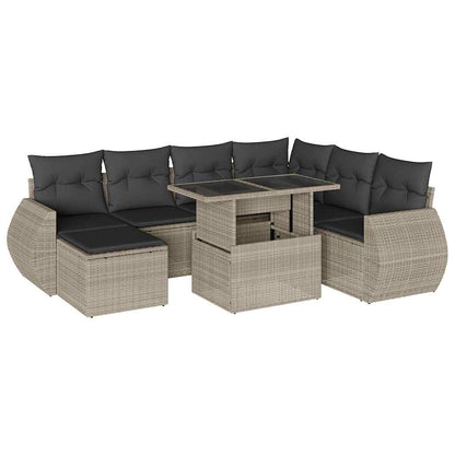 Set Divano da Giardino 8pz con Cuscini Grigio Chiaro Polyrattan | homemem39