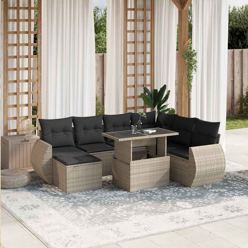 Set Divano da Giardino 8pz con Cuscini Grigio Chiaro Polyrattan
