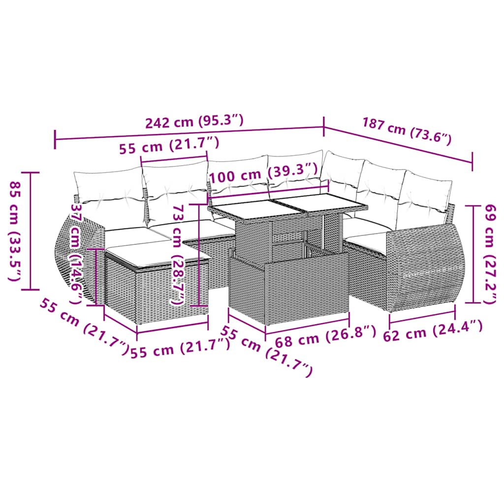 Set Divani da Giardino 8 pz con Cuscini Marrone in Polyrattan | homemem39