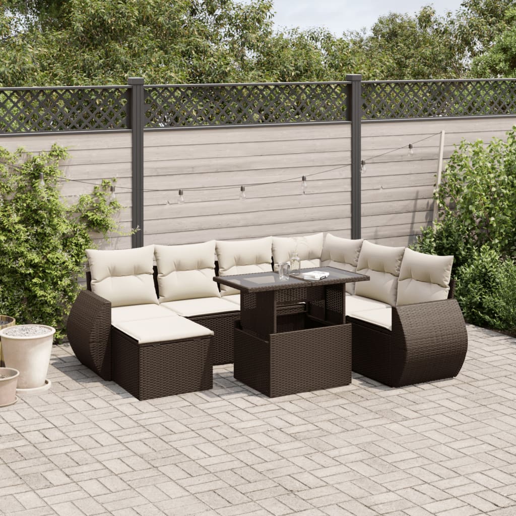 Set Divani da Giardino 8 pz con Cuscini Marrone in Polyrattan - homemem39